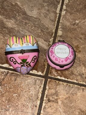 Pink Enamel Heart Trinket Boxes - Floral & Birthday Designs Gifts/Collectible